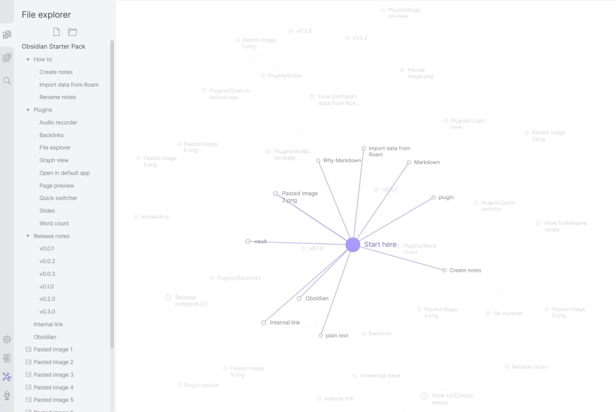 Official Obsidian Graph View screenshot showing notes as nodes connected by internal links.