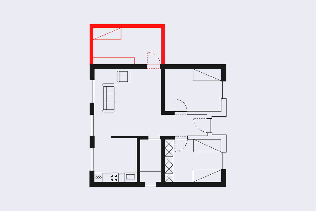 iLovePDF Content Overlay example showing differences between two floor-plan PDFs, with changed areas marked in red.