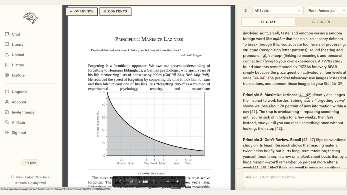 MyReader product-page poster with a book page beside a chat panel and Chat and Listen tabs.