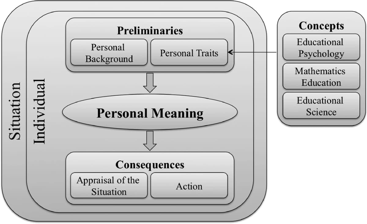 A framework links preliminaries with personal meaning and consequences, surrounded by the person and situation.