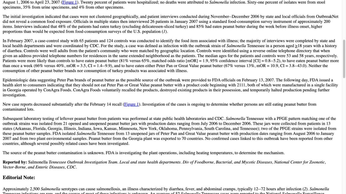 The CDC report paragraph defines the February study's case-patients and matched community controls.