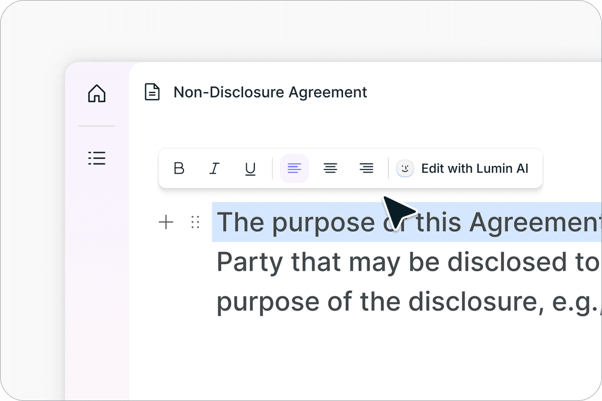 Lumin editor with an NDA selected for editing with Lumin AI