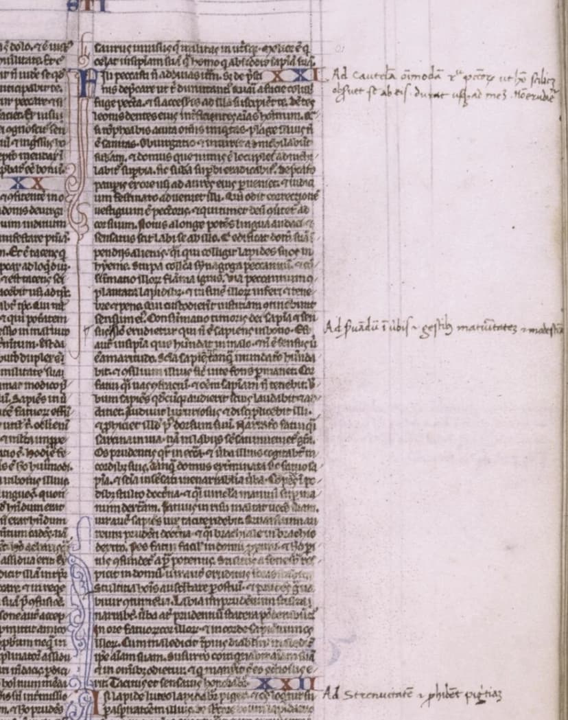 A medieval Latin manuscript page with handwritten marginal notes in the outer margin.