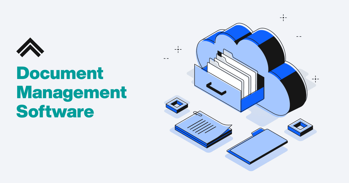 Filevine document management software illustration showing a cloud file store and document folders.