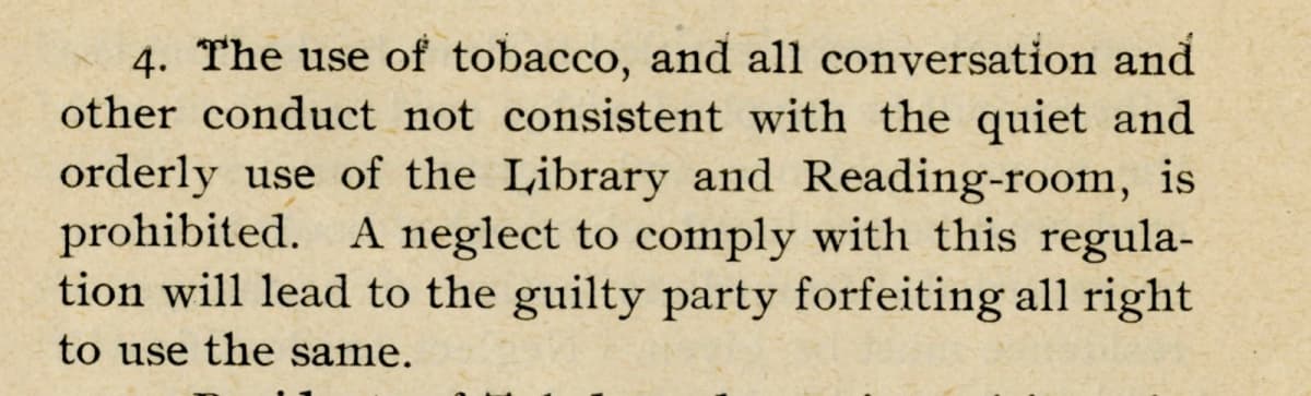 1900 Toledo Public Library rule says conversation inconsistent with quiet and orderly library use is prohibited