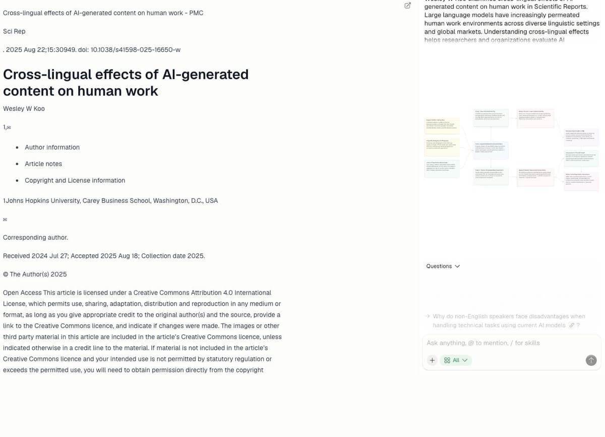 Atlas shows a public PMC article beside its generated summary and Knowledge Map.