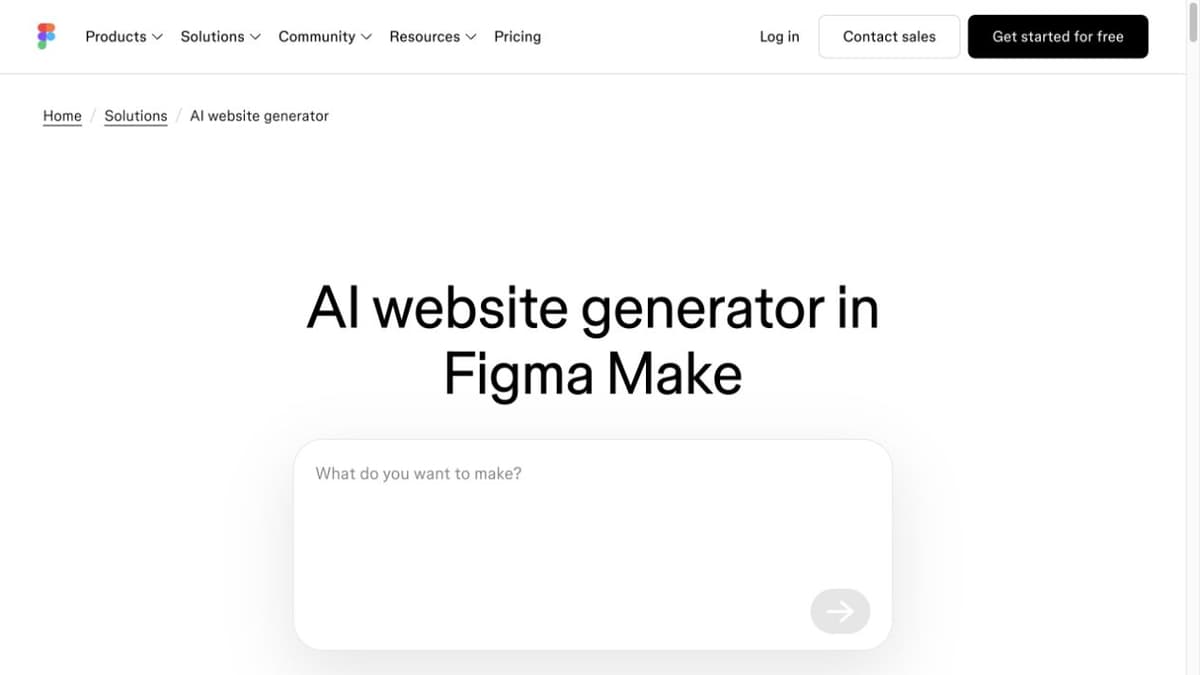 Figma Make page showing its AI website-generator heading and an empty prompt field.