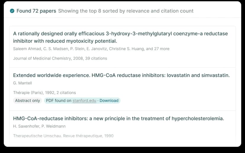 Elicit search results sorted by relevance and citation count.