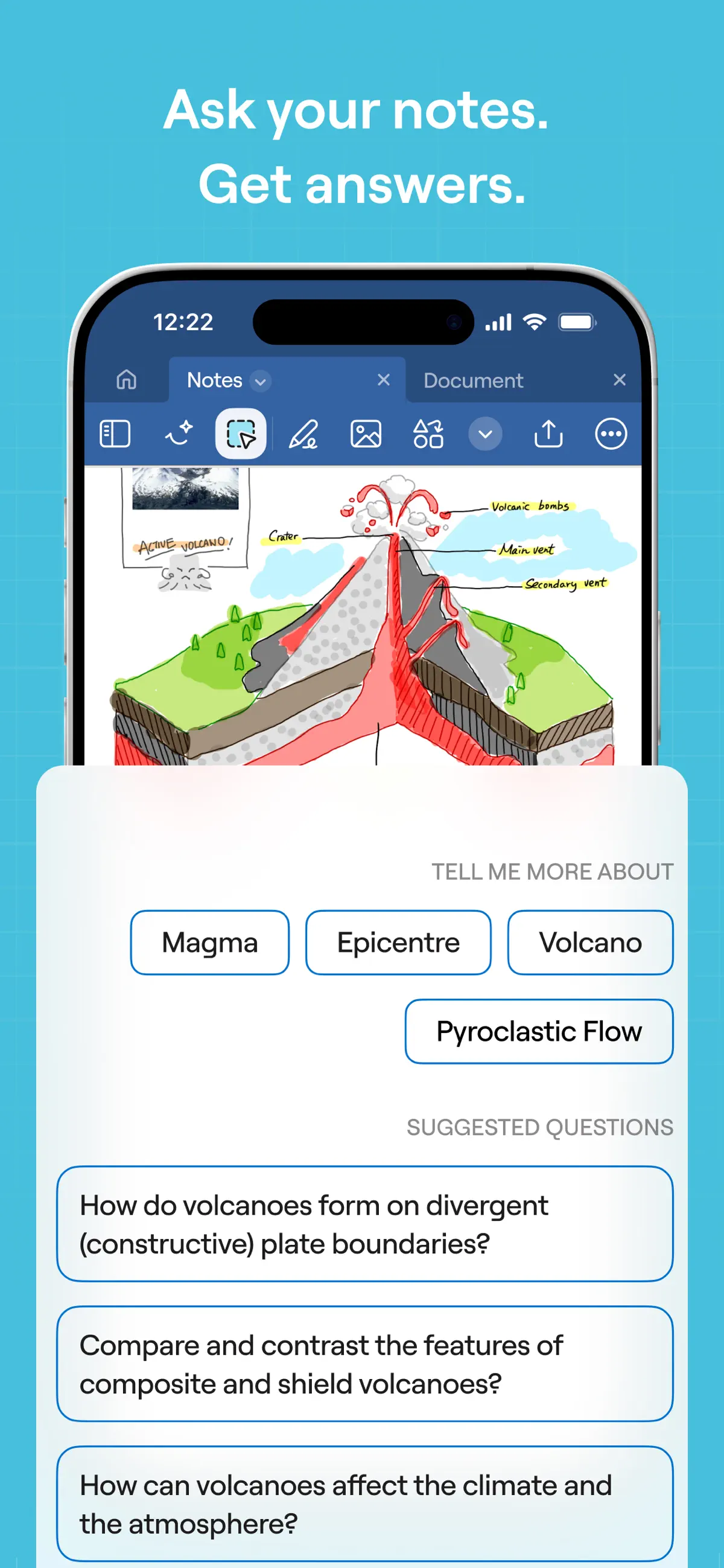Official Goodnotes App Store screenshot showing handwritten study notes on an iPad.