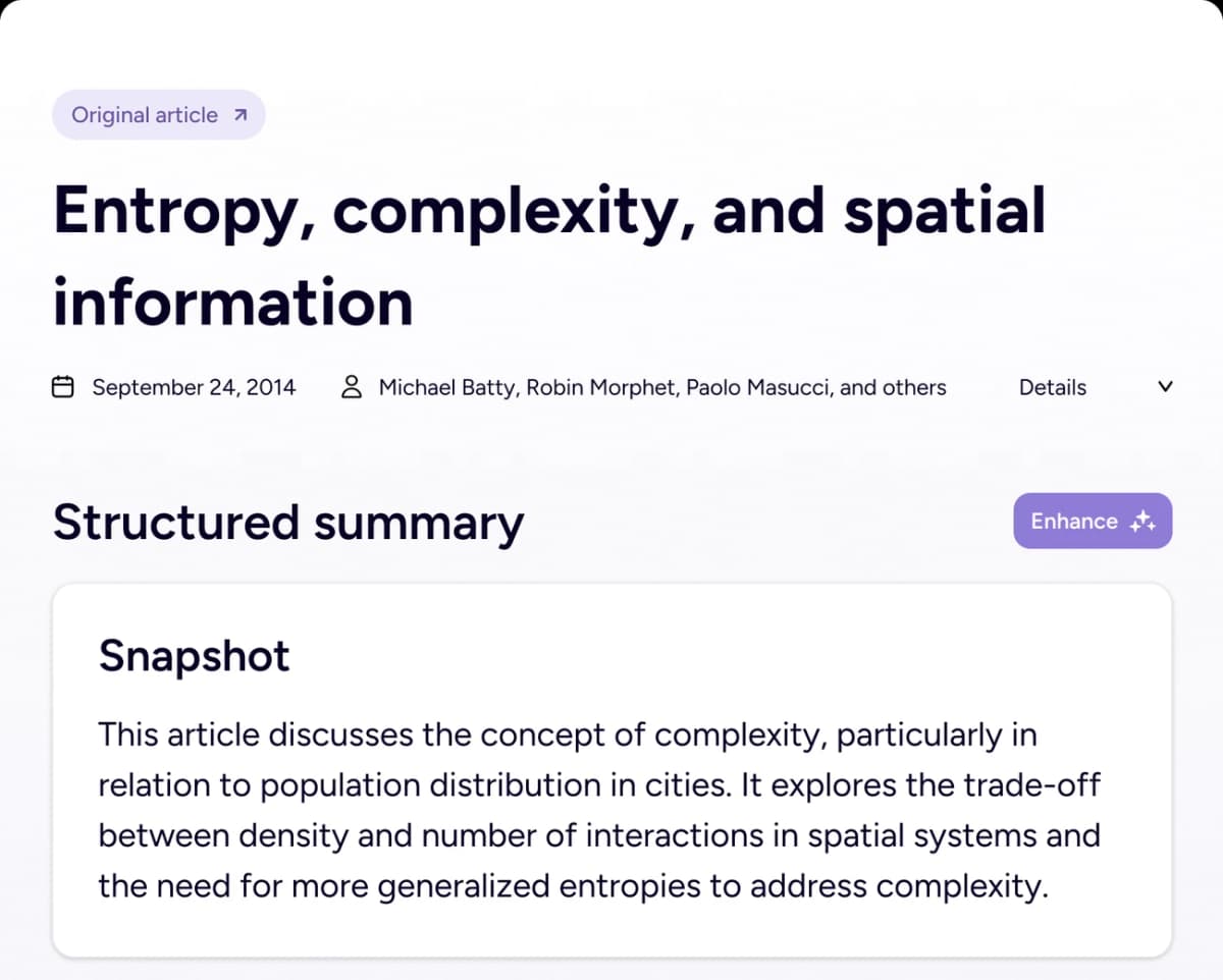 Scholarcy structured summary card for a research article, with its title and snapshot.