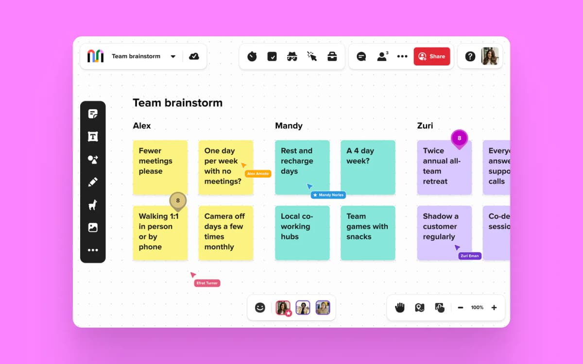 Official Mural visual workspace screenshot showing a collaborative canvas with sticky notes and templates