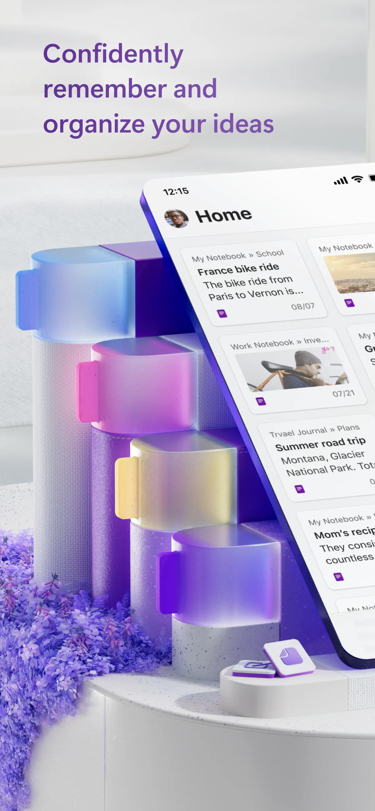 Official Microsoft OneNote mobile screenshot showing notebooks, pages, and a note editor