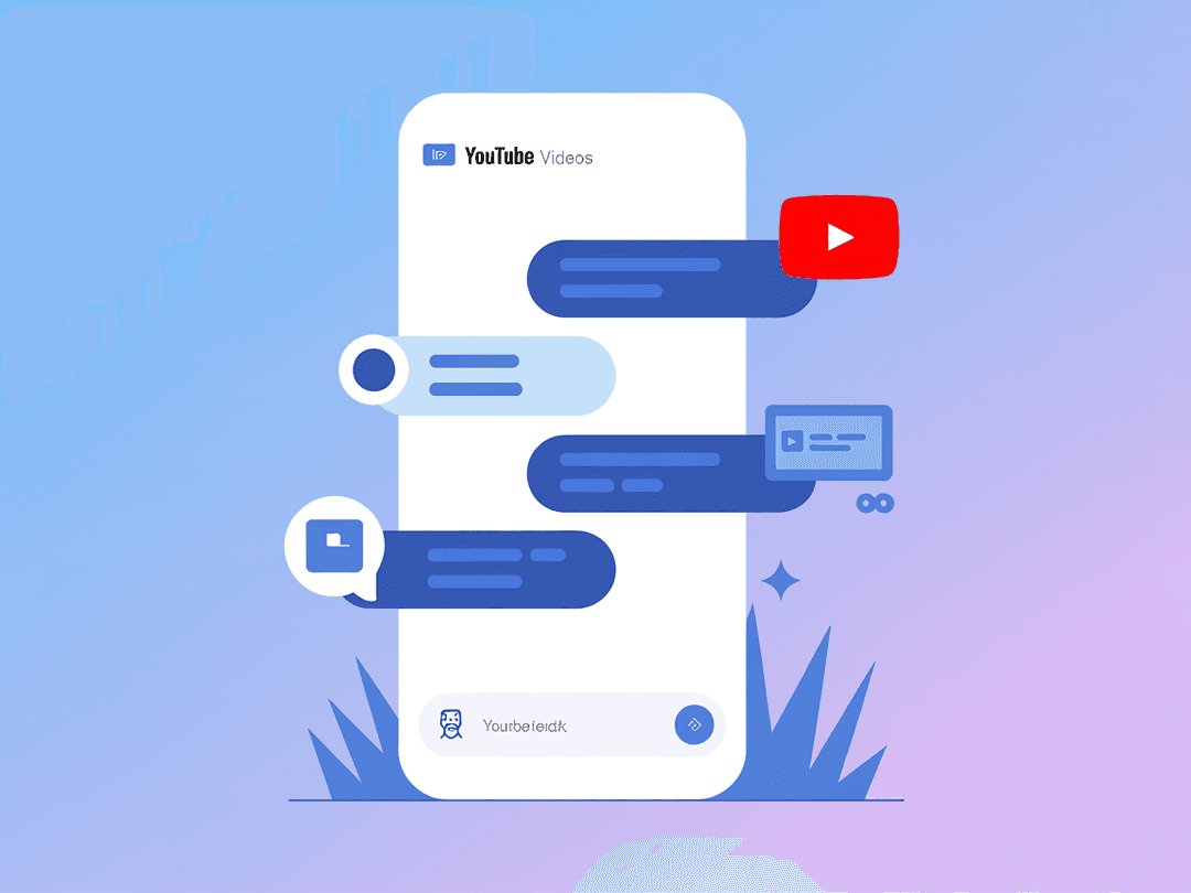 FlowHunt illustration of a YouTube video chat interface.