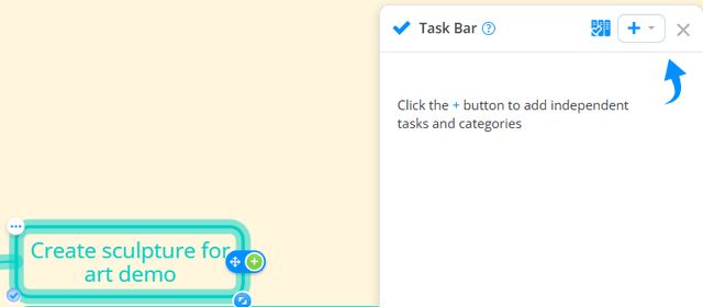 Ayoa mind map with a selected branch beside the Task Bar, showing where ideas can move into tasks.
