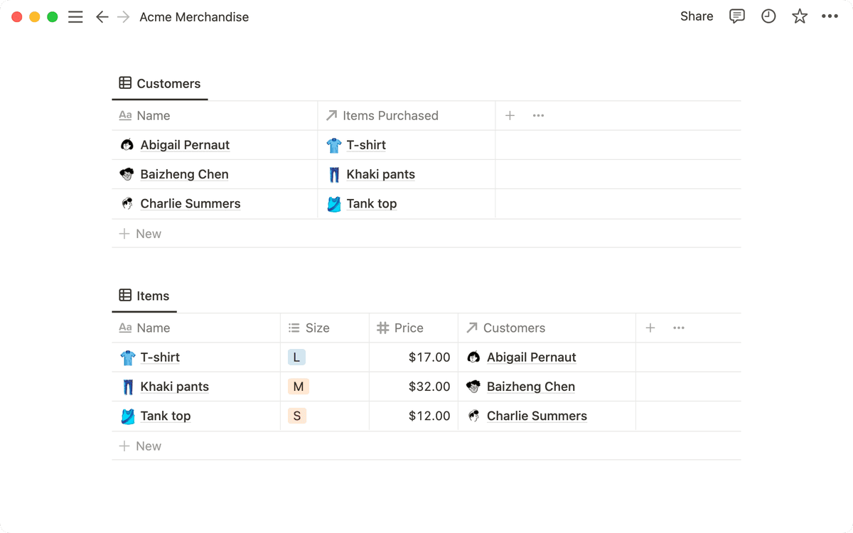 Notion Help visual showing linked pages and databases through Relations and rollups.