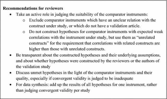 Abma and colleagues’ published recommendations: judge comparator suitability, report hypotheses and assumptions, discuss unmet hypotheses, and synthesize the tested hypotheses.