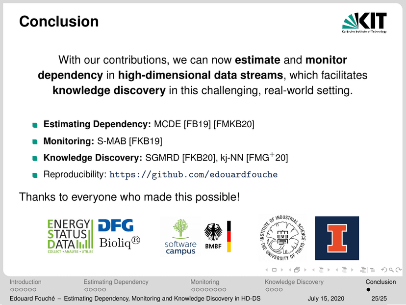 Fouché's released defense conclusion listing contribution areas, research citations, and a reproducibility source.