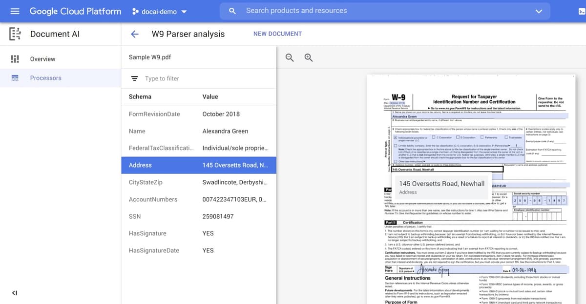 Processor dashboard showing uploaded file results