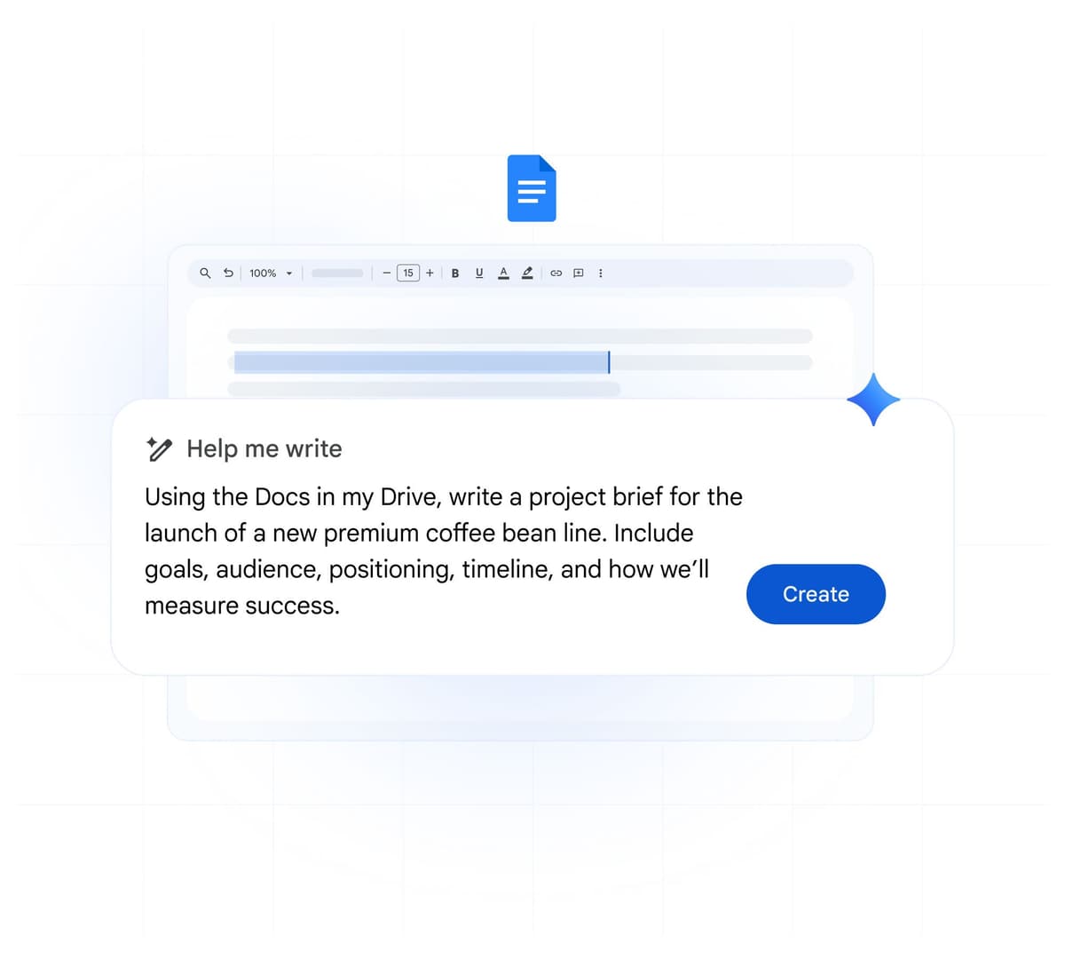 Google Docs Help me write prompt asking Gemini to draft a sample project brief using Drive documents.