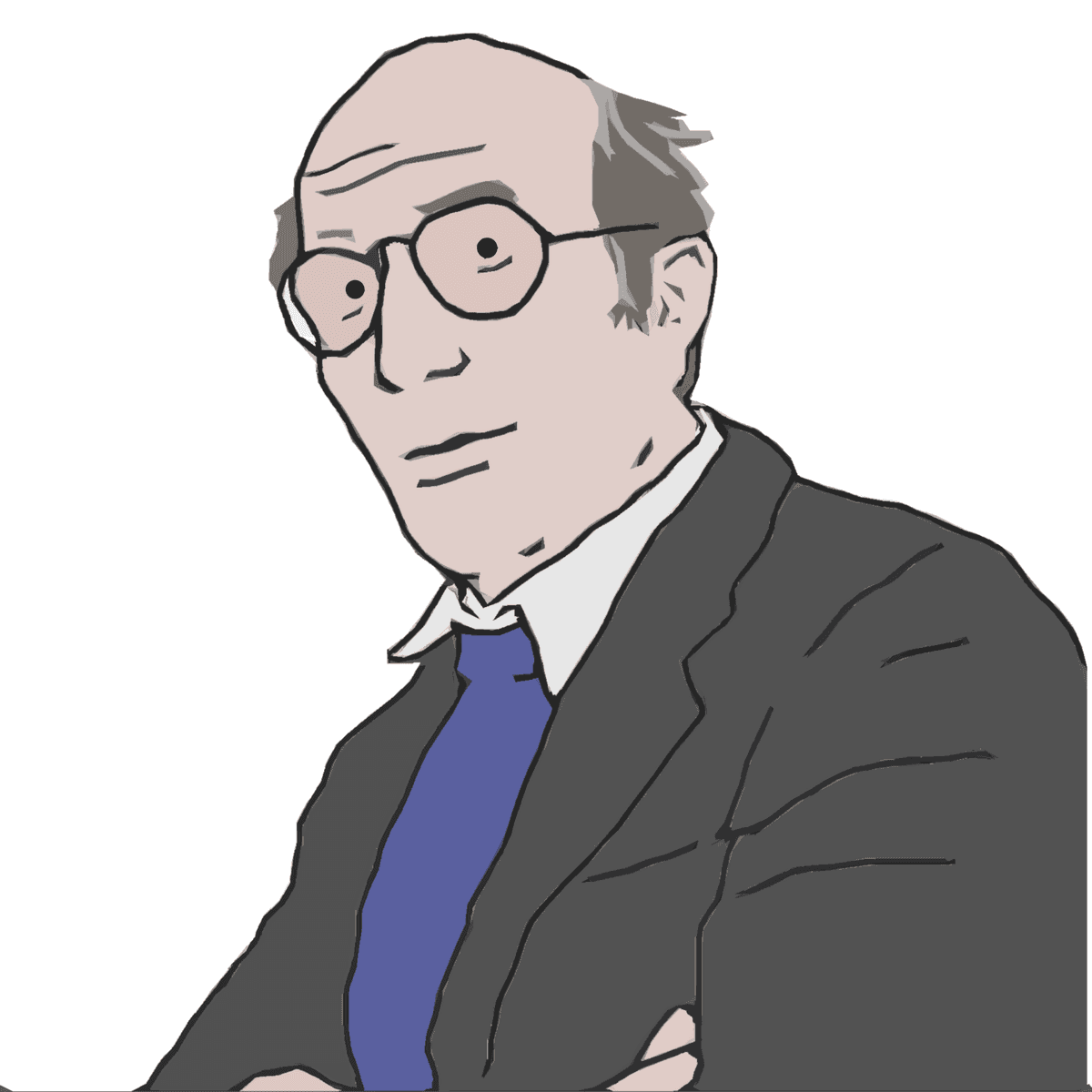 Drawing of sociologist Niklas Luhmann, whose slip-box method shaped modern Zettelkasten note taking.