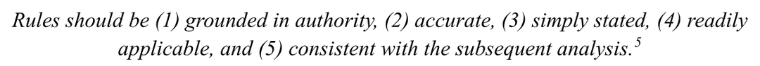 Georgetown handout lists five features of effective rule statements