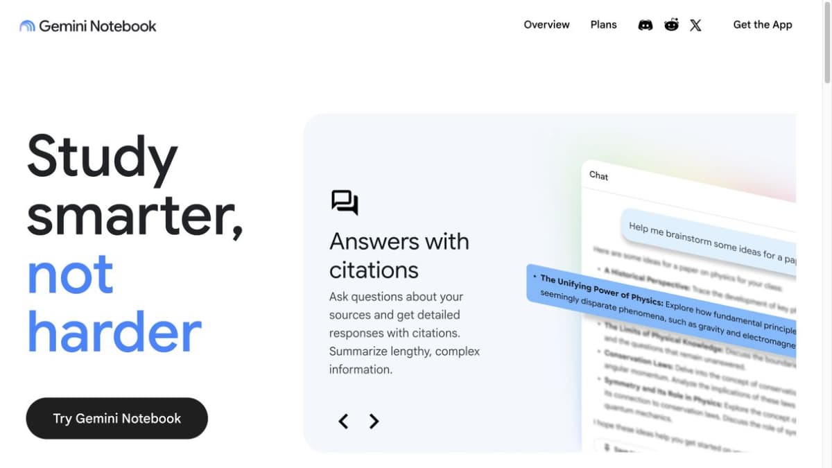 Gemini Notebook public demo showing an answer with a highlighted source citation