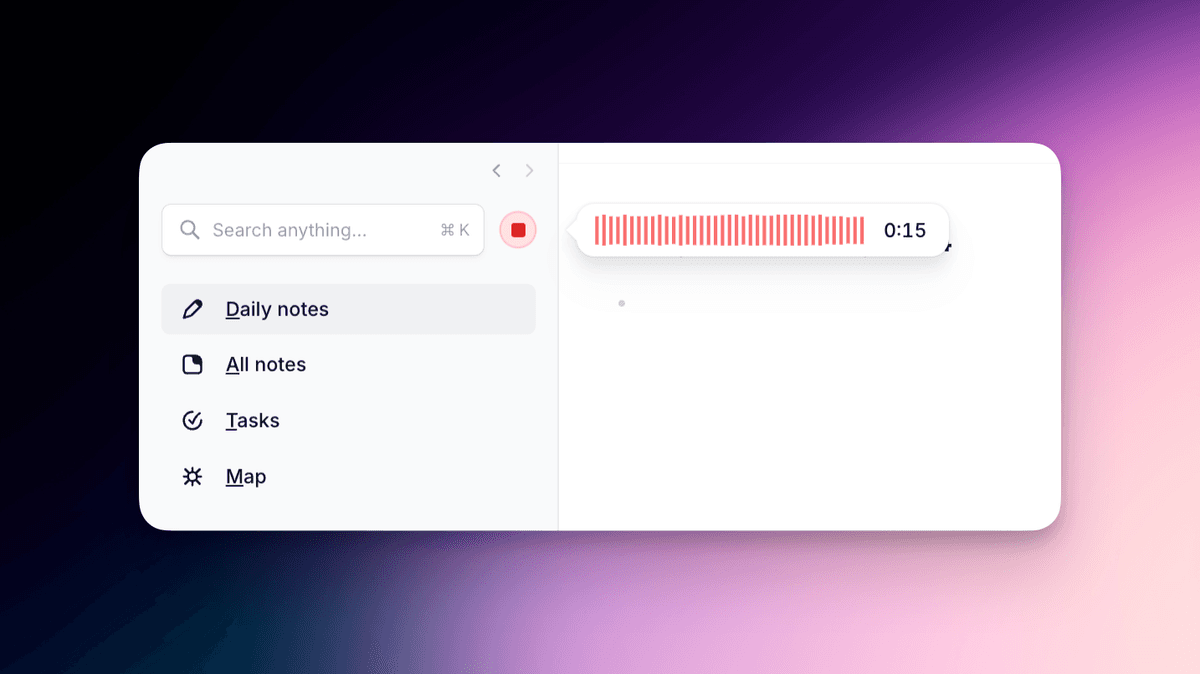 Reflect product screenshot showing a daily notes interface with linked notes and writing space.