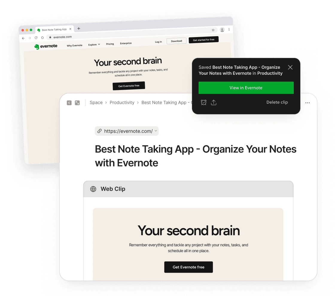 Evernote Web Clipper save panel with clipping options for a web article.