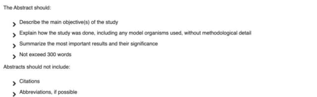 Cropped PLOS ONE instruction excerpt lists objective, study methods, results and significance, a 300-word limit, and citation and abbreviation rules
