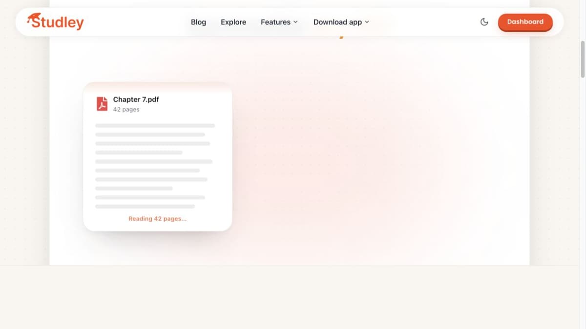 Studley’s public PDF summarizer page shows a 42-page Chapter 7 file being read.