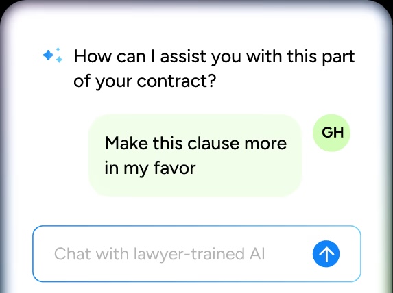 goHeather's official contract-review chat showing a request for a clause change.