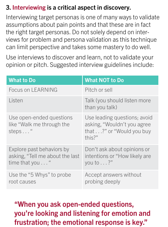 Harvard Business School’s interview guide contrasts open-ended prompts about steps and past behavior with leading and hypothetical questions.