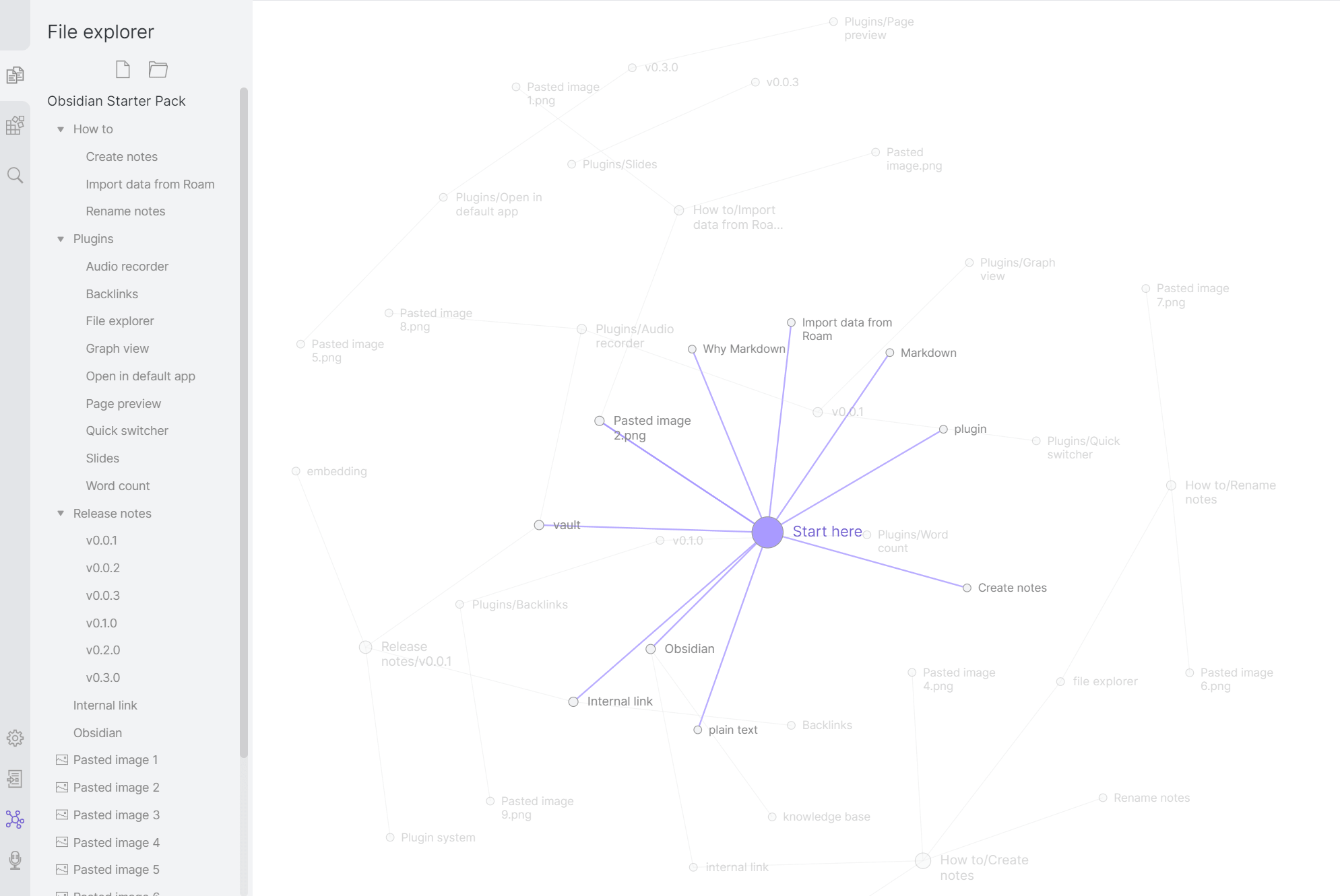 Official Obsidian graph view showing notes as linked nodes in a vault