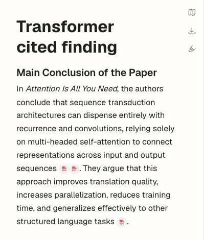 Save a useful answer as a note in the same project as your papers.