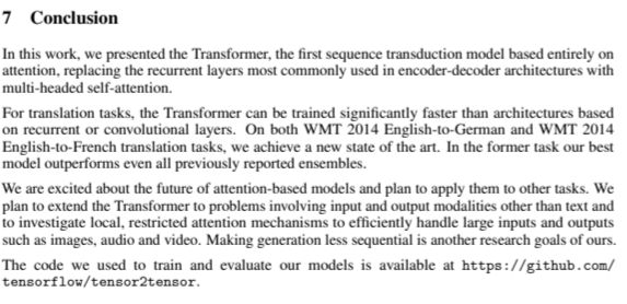 Original conclusion on page 10 of Attention Is All You Need, opened from the answer citation.